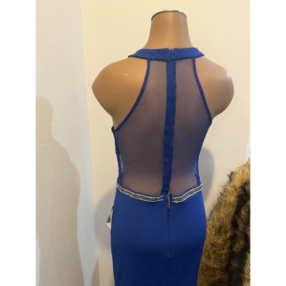 Women’s Royal Blue B. Darlin Prom Dress Long Halter Semi Sheer Small 5 - Picture 5 of 16